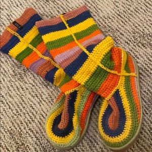 Knit rainbow boots
